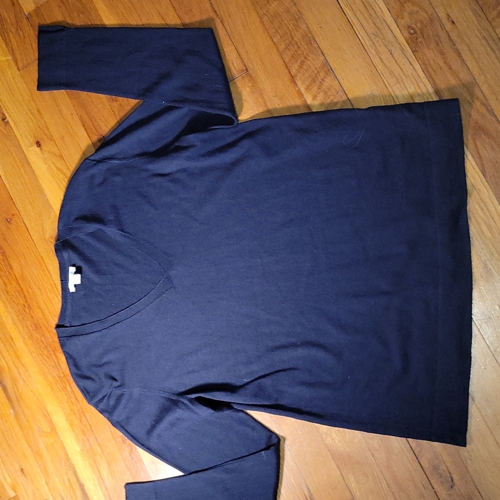J Jill blue silk cotton blend size medium v neck long sleeve navy sweater